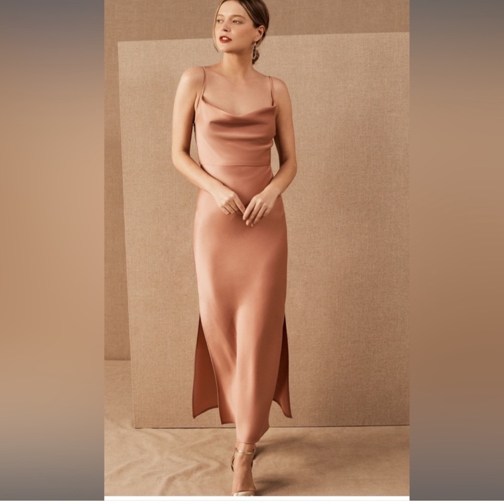 Sachin & Babi BHLDN Cali Satin Silky Cowl-Neck‎ Midi Slip Dress In Sedona NWT 4